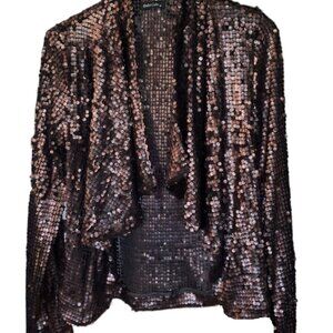 Dolce Cabo Sequin Women's Large Jacket Top Black w/ Bronze Sequins & Lace Net